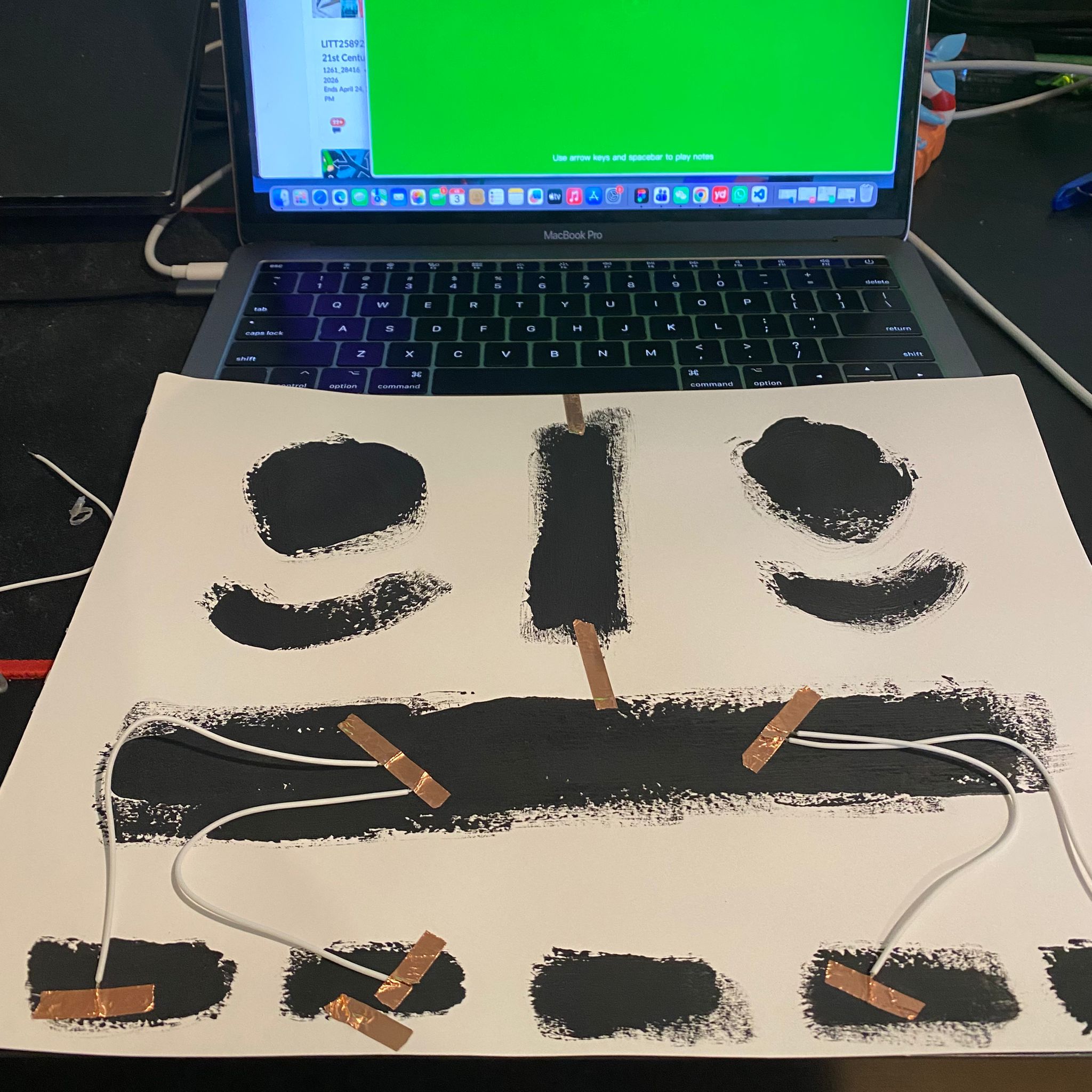 I added wires to the conductive pigments, connecting each pigment section together.