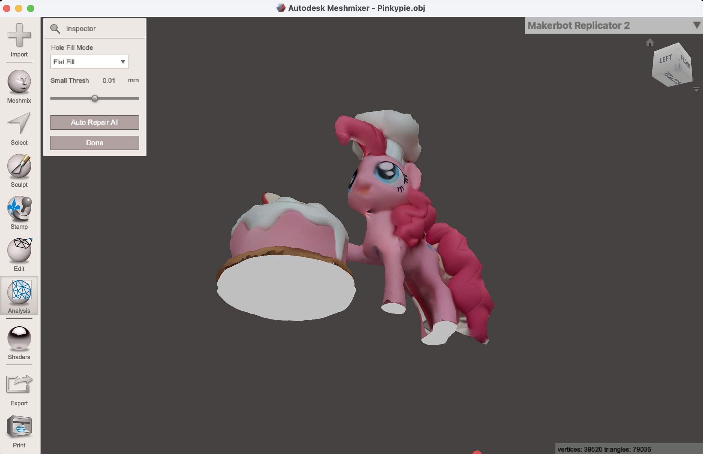 Bottom fixed pony model in meshmixer