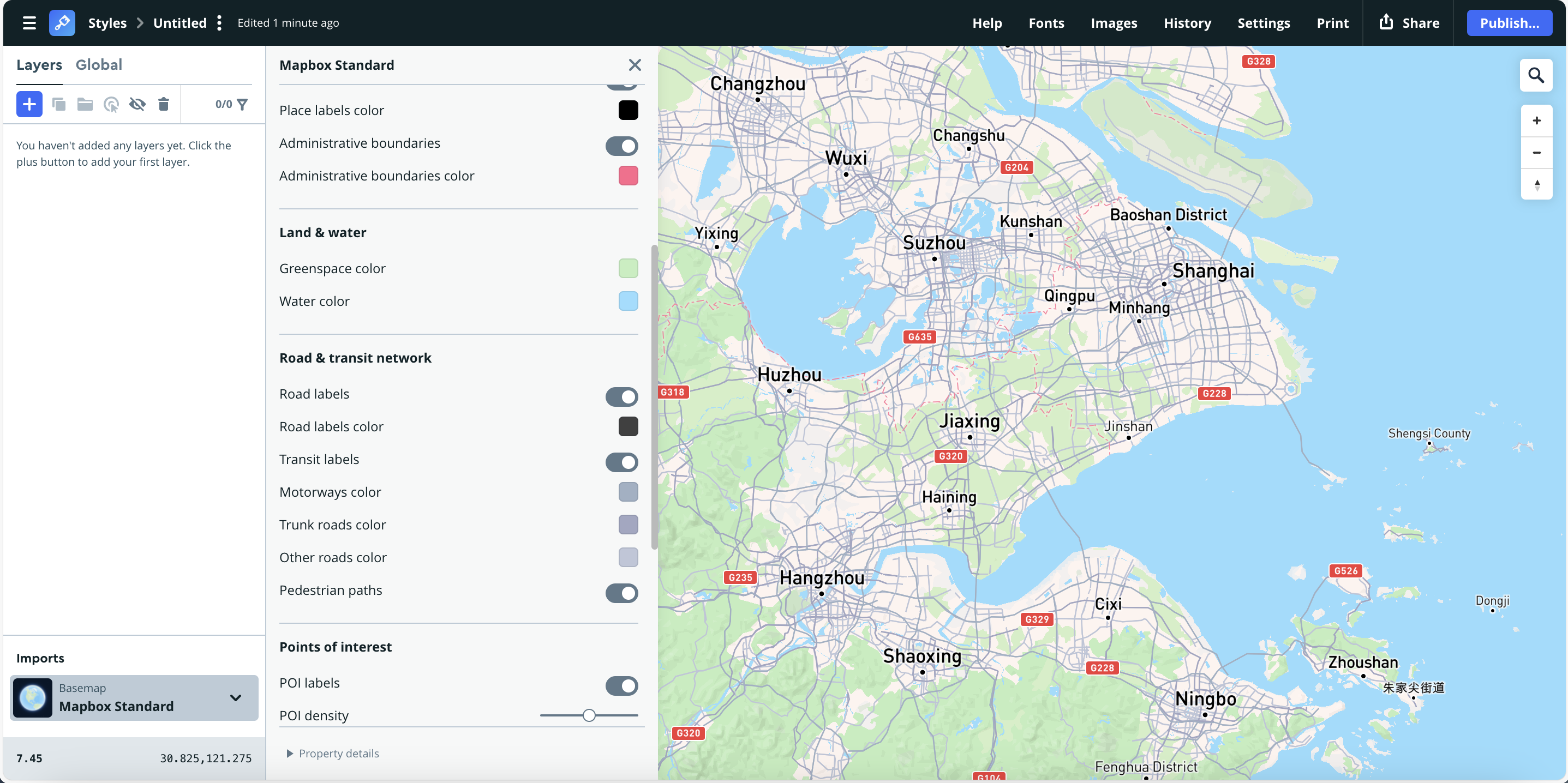 Still the default Mapbox Standard but zoomed in, highlighting dense urban road networks and road label visibility. Colors remain balanced and neutral; motorway and trunk roads are clearly differentiated with soft purple-gray hues.